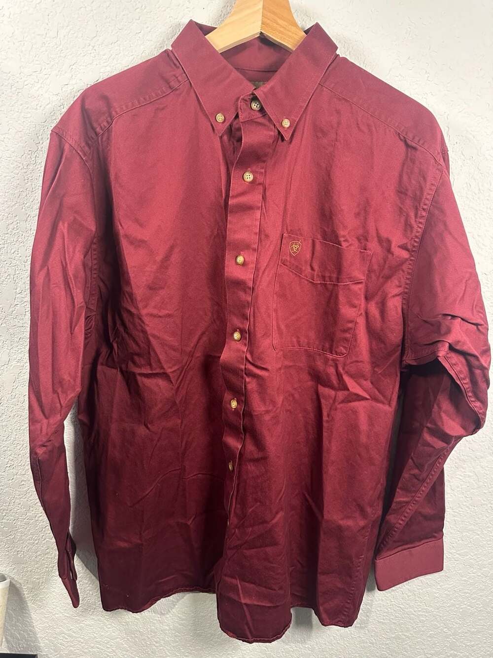 Ariat Men's Button Down Long Sleeve Shirt Size L Burgundy